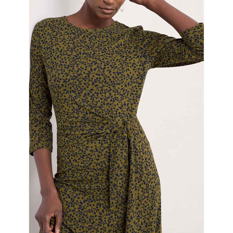 Seasalt Cornwall 3/4 Fettling Dress Berry Branches Bright Olive image number 3